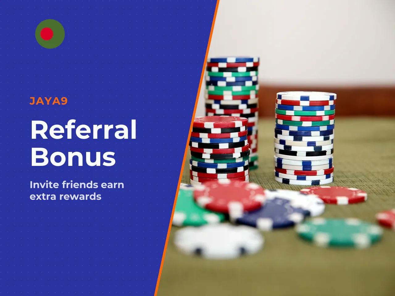 How the Jaya9 Referral Bonus Works. The Jaya9 referral bonus is one of the platform's more distinctive offers. Existing players can invite friends and earn: - **৳500 per qualifying referral** (the ref