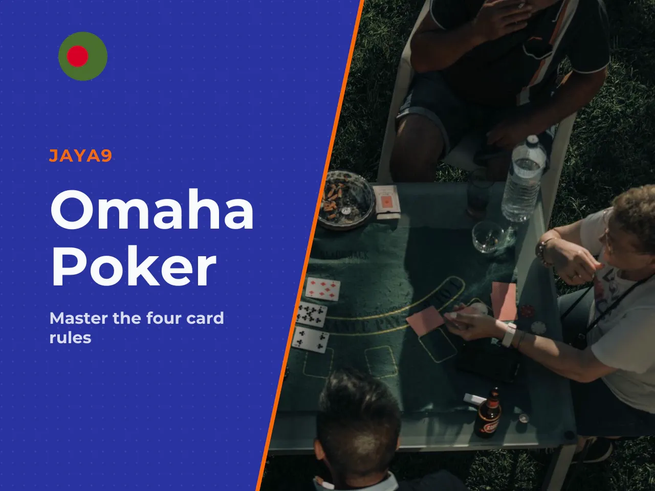 Omaha: four hole cards, stricter combination rules. In Omaha each player receives **four** private hole cards instead of two. However, you **must** use exactly two of them combined with exactly three 